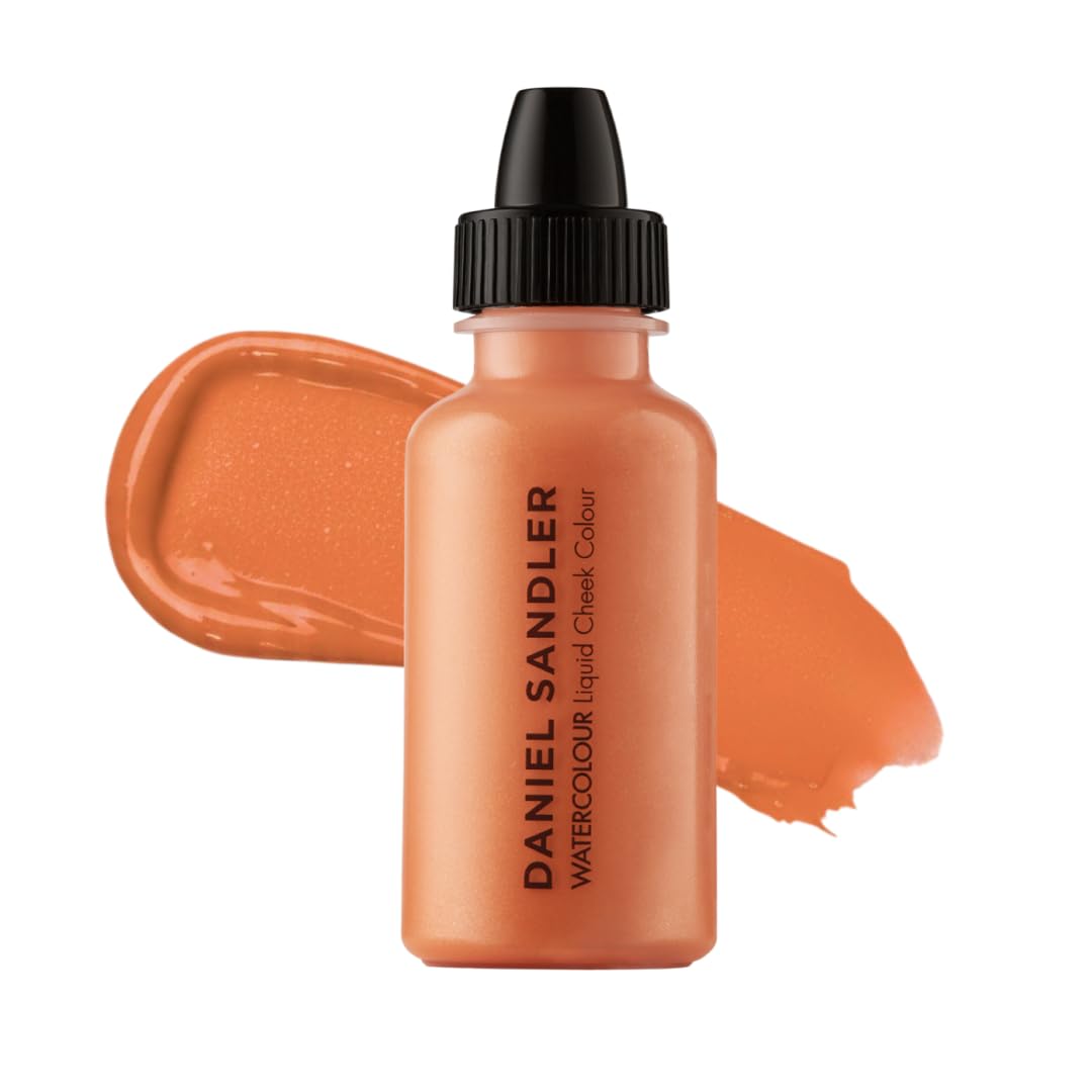 Daniel Sandler Grace bottle shows peach shimmer for radiant cheeks.