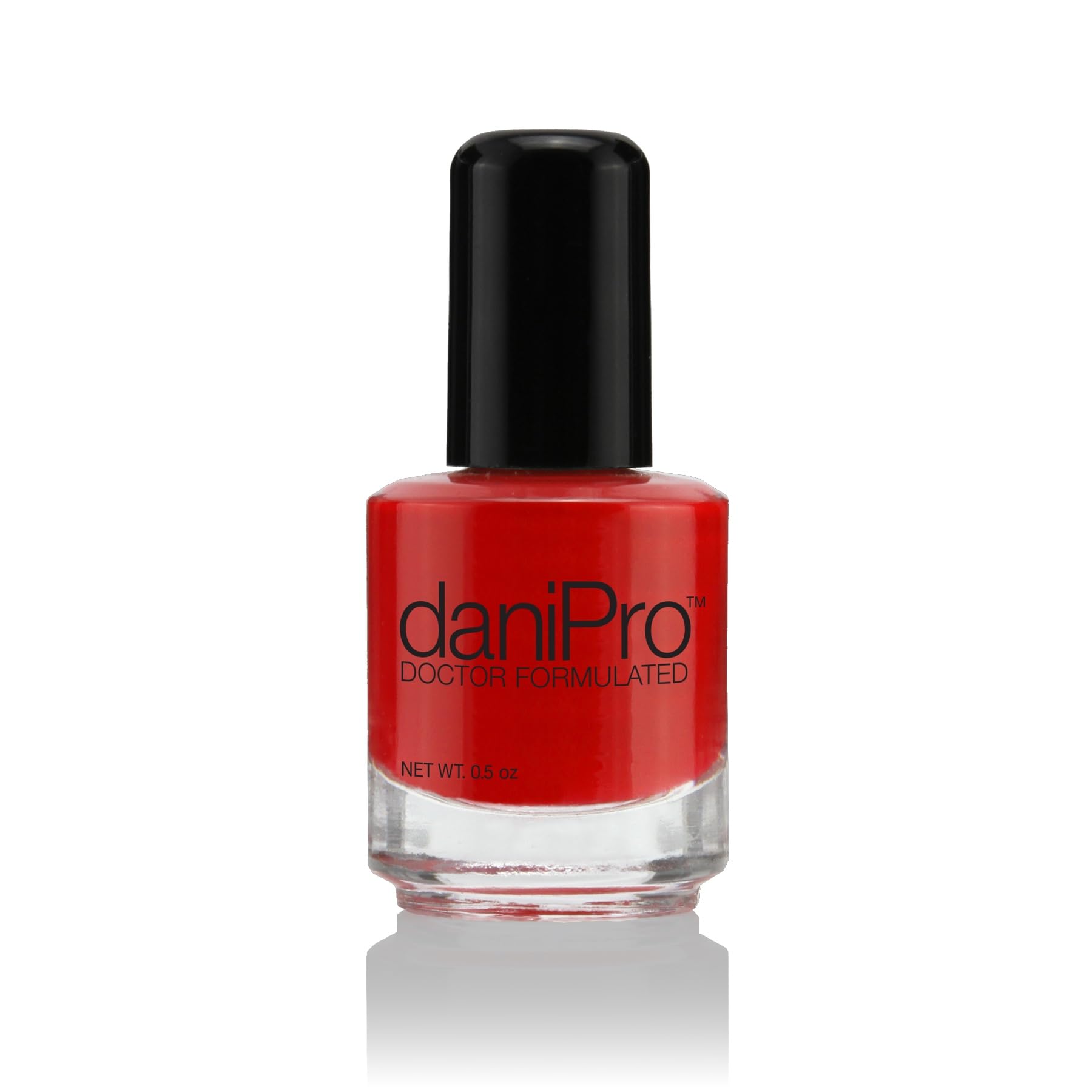 DaniPro First Kiss bottle front with bright red shade for a salon-perfect manicure.