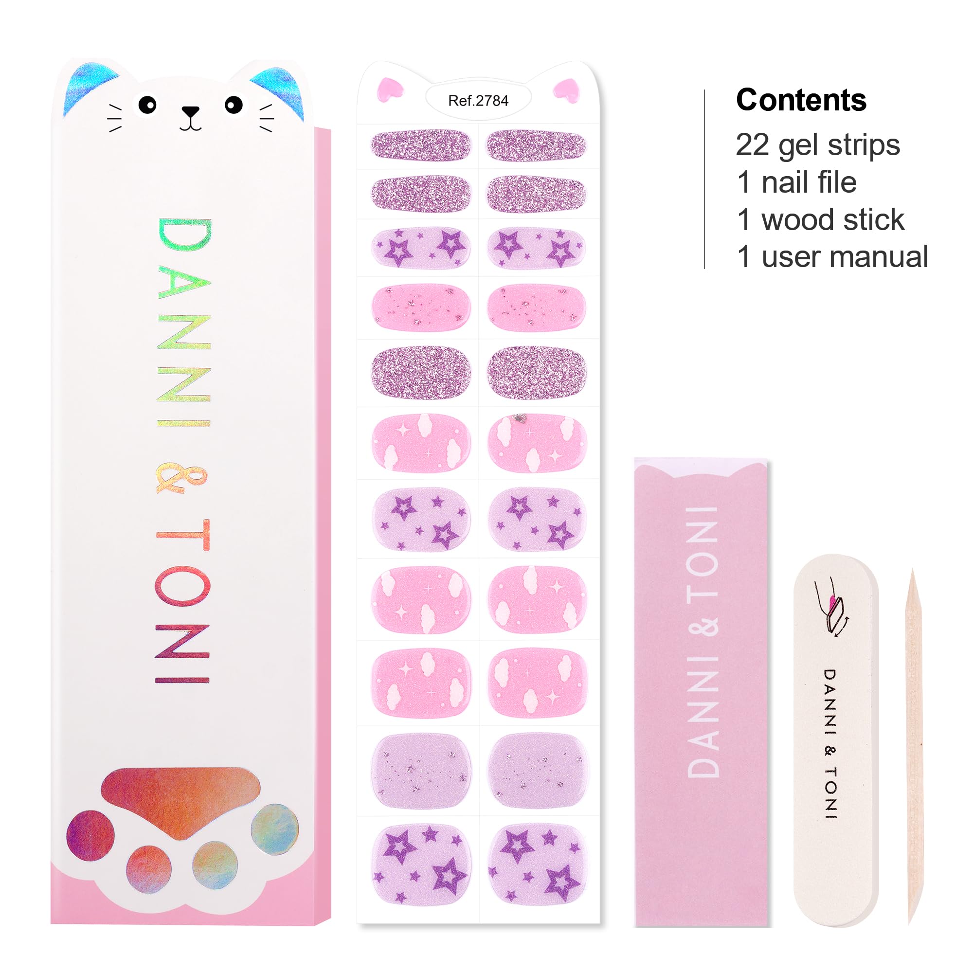 DANNI & TONI rainbow sparkles for colorful, easy-to-apply nails.