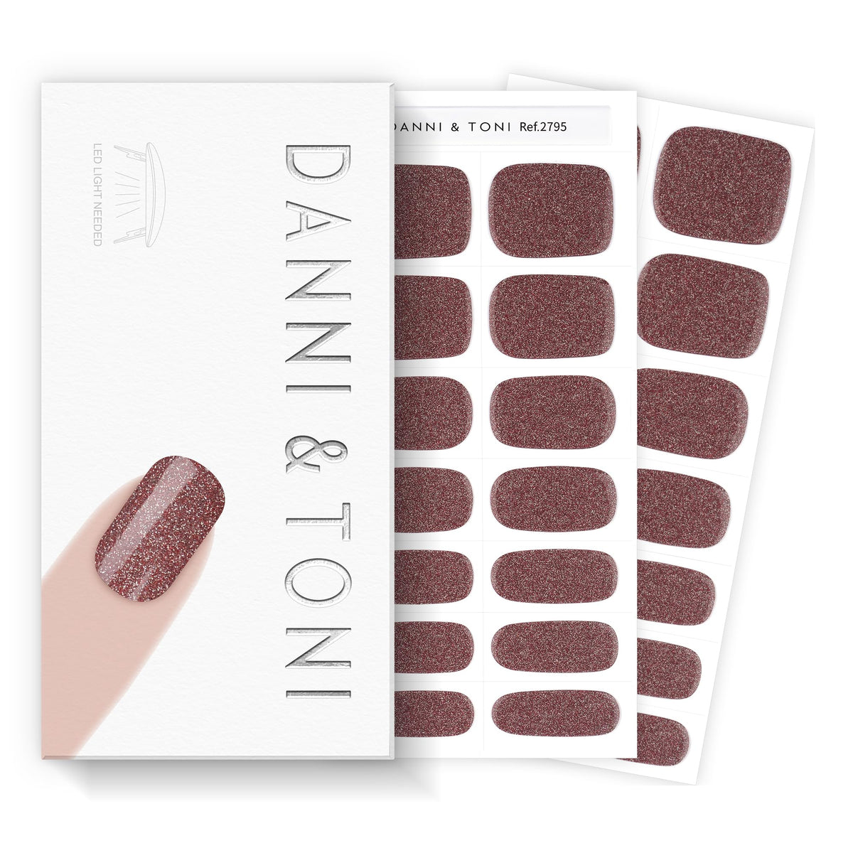 DANNI & TONI semi-cured gel strips in dusty rose for quick salon-style nails at home.