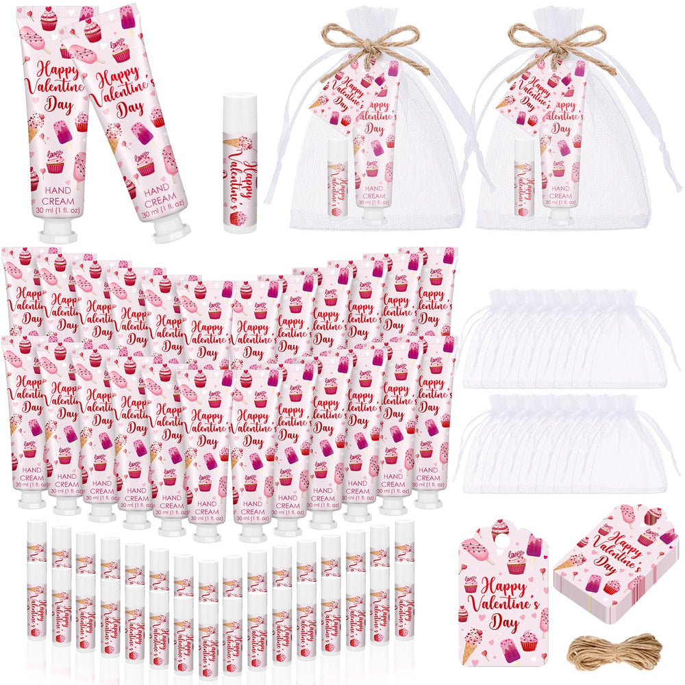 Dansib 24-set Valentine hand cream and lip balm gift pack arranged for guests.