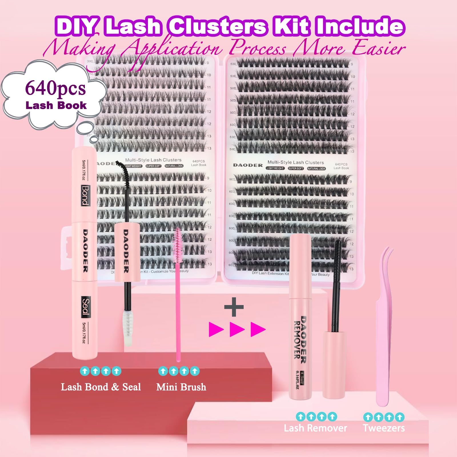 DAODER 9-13mm wispy clusters in 30D-60D curls for versatile looks