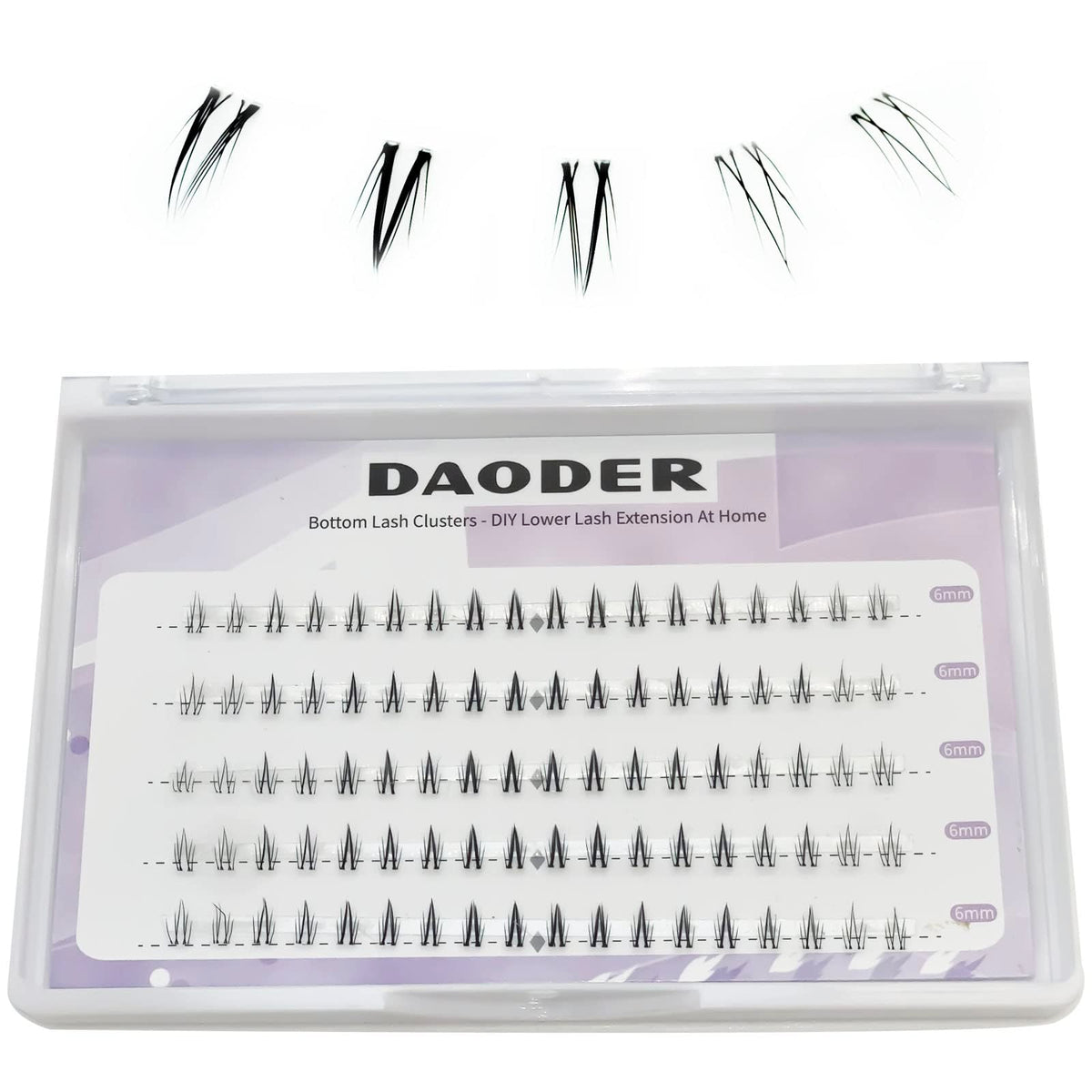 DAODER bottom lash clusters in tray with clear band for natural look.