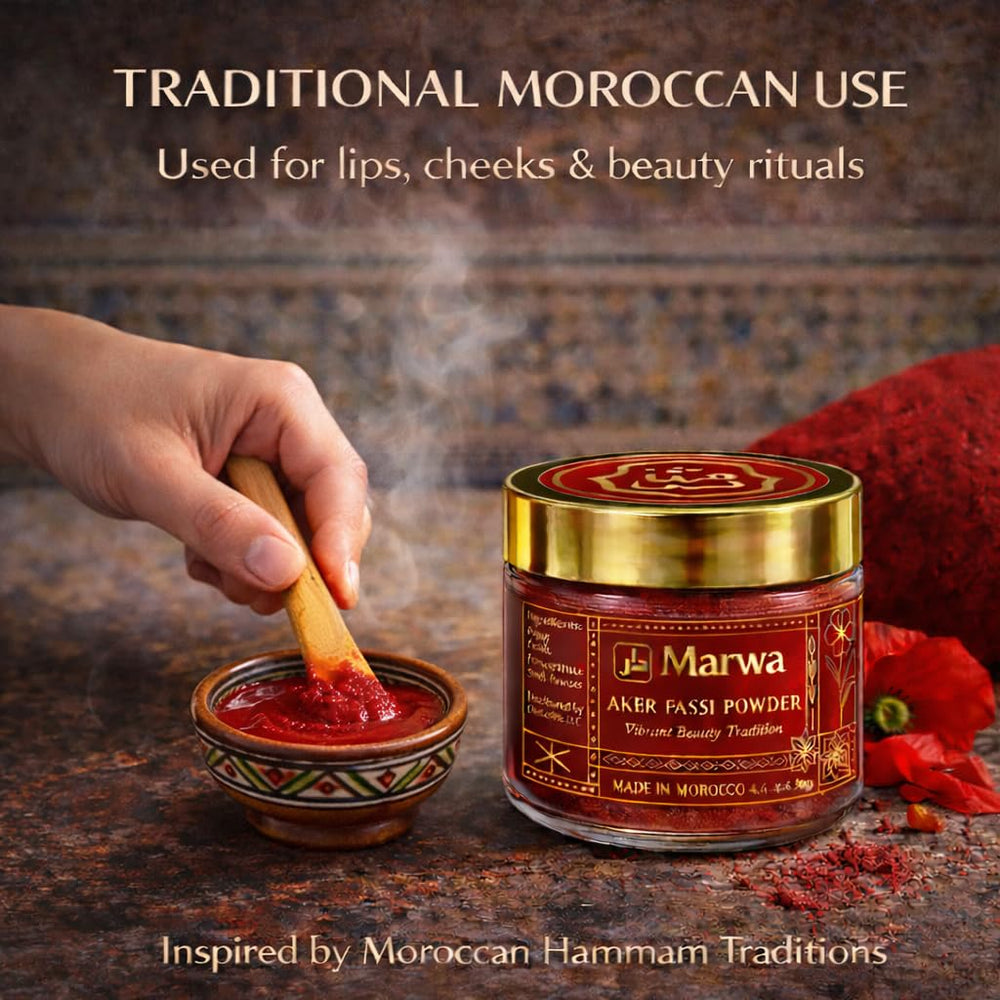 Dar Marwa Aker Fassi powder with mixing bowl for tinting.