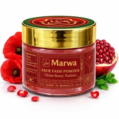 Dar Marwa Aker Fassi powder packaging for authentic Moroccan hammam rituals.