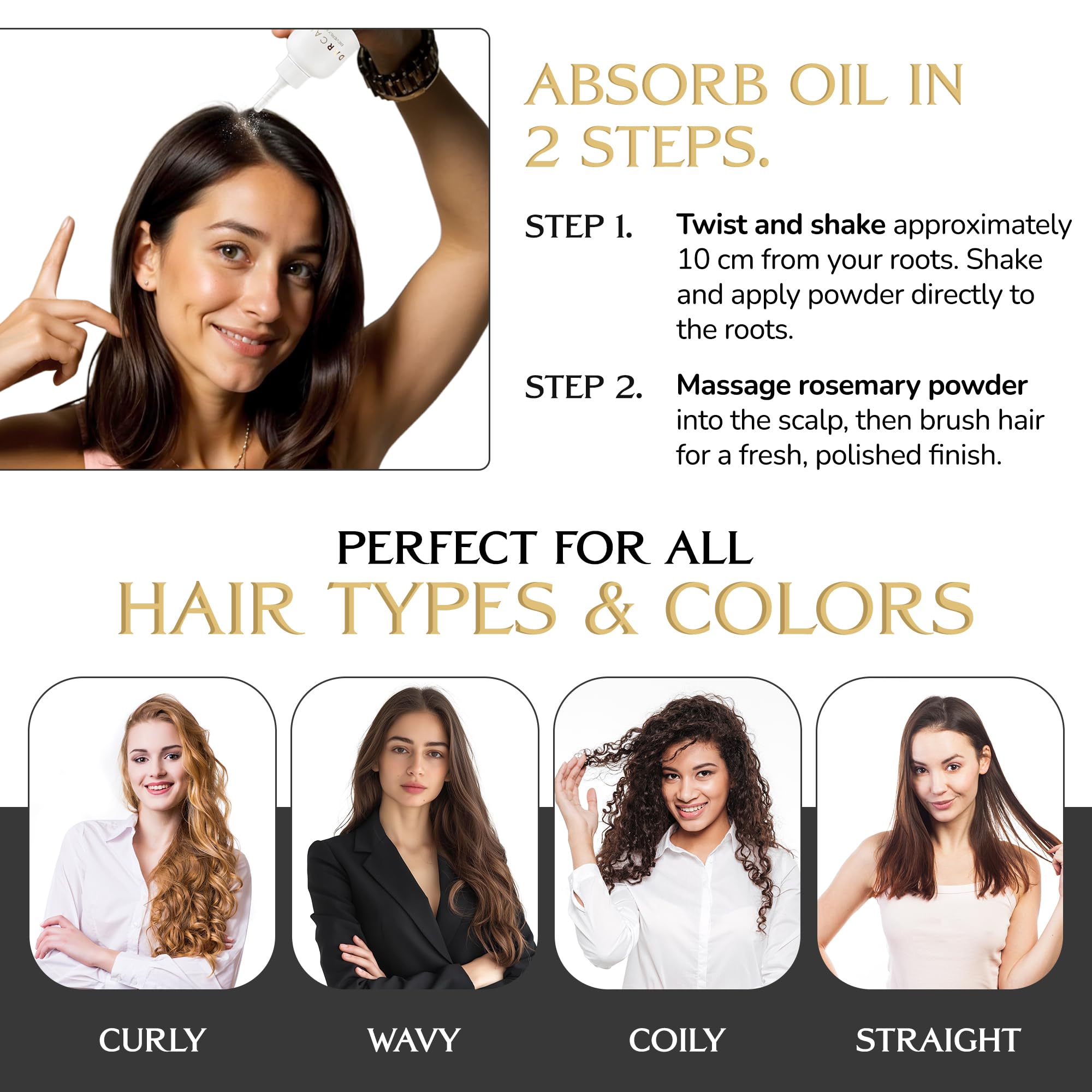 DARCASE rosemary dry shampoo bottle with soft, residue-free look