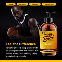 DARE TO BE BALD tea tree oil mint green tea closeup highlighting soothing scalp care