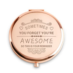Daricano engraved compact mirror with personalized message on the shell.