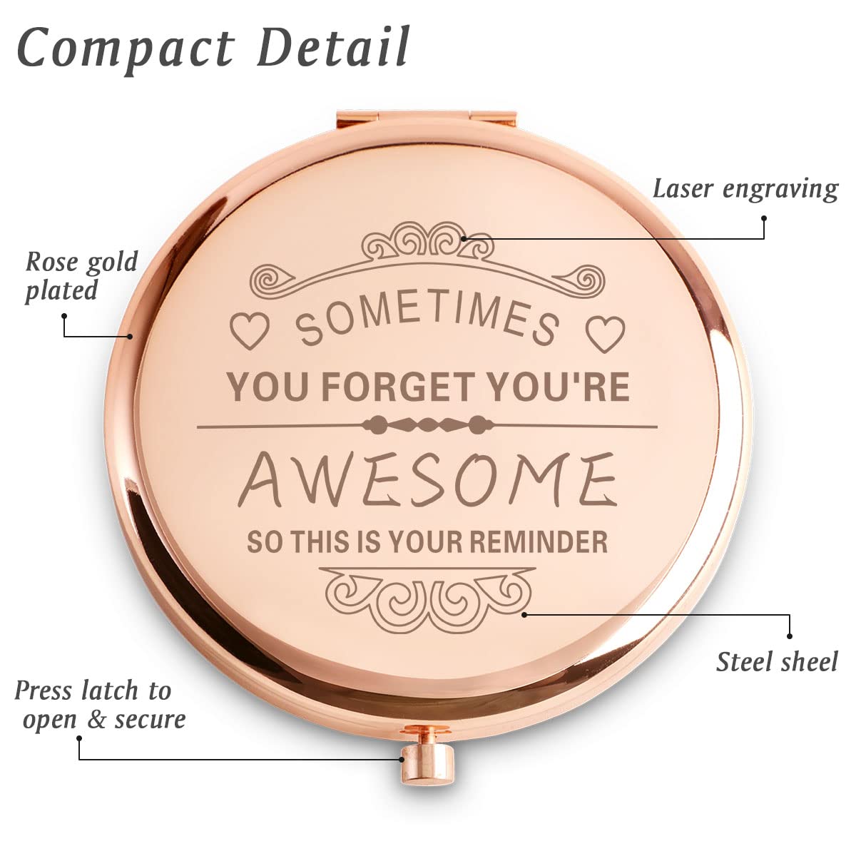 Daricano small pocket mirror fits in purse for on-the-go touch-ups.