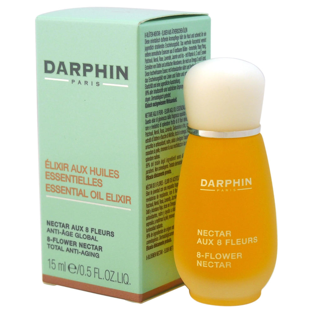 Darphin 8 Flower Nectar ingredients close-up reveals eight exotic oils for glow.