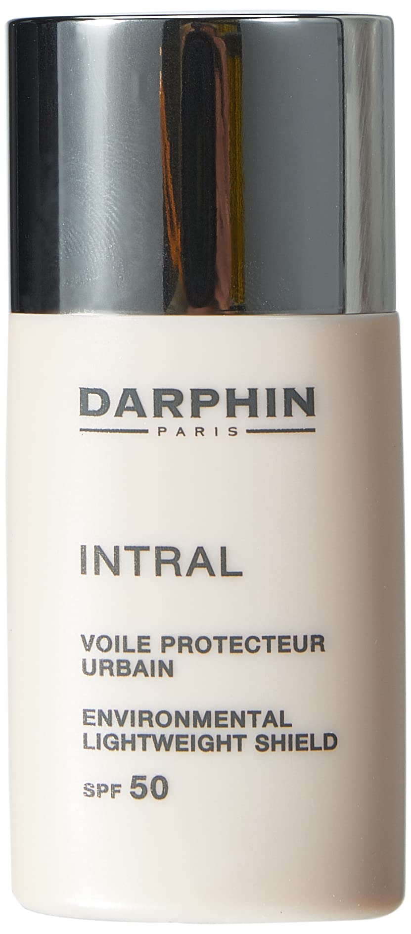 Darphin Intral SPF 50 bottle front showing a lightweight skin shield.