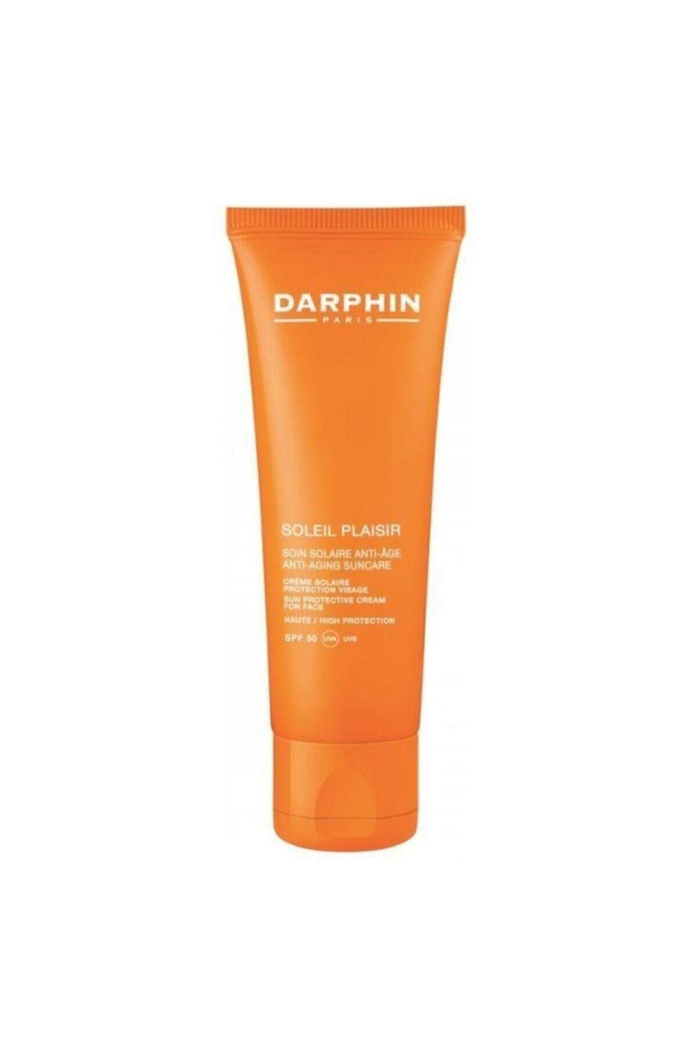 Darphin Soleil Plaisir SPF 50 face sunscreen bottle offering lightweight protection.