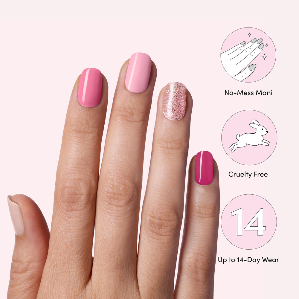 Glossy finish close-up highlights high-shine gel look.