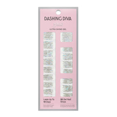 Dashing Diva Going Platinum gel nail strips with iridescent silver glitter for a glam manicure.