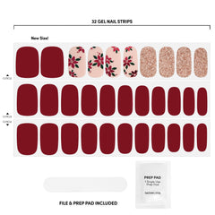 Dashing Diva Poinsettia Princess burgundy-white wraps shown on nails for holiday style