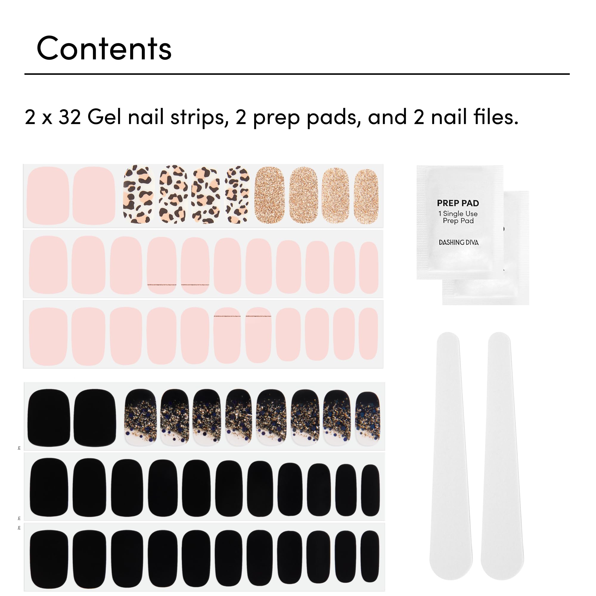 Dashing Diva prep pad and file included for clean nail prep.