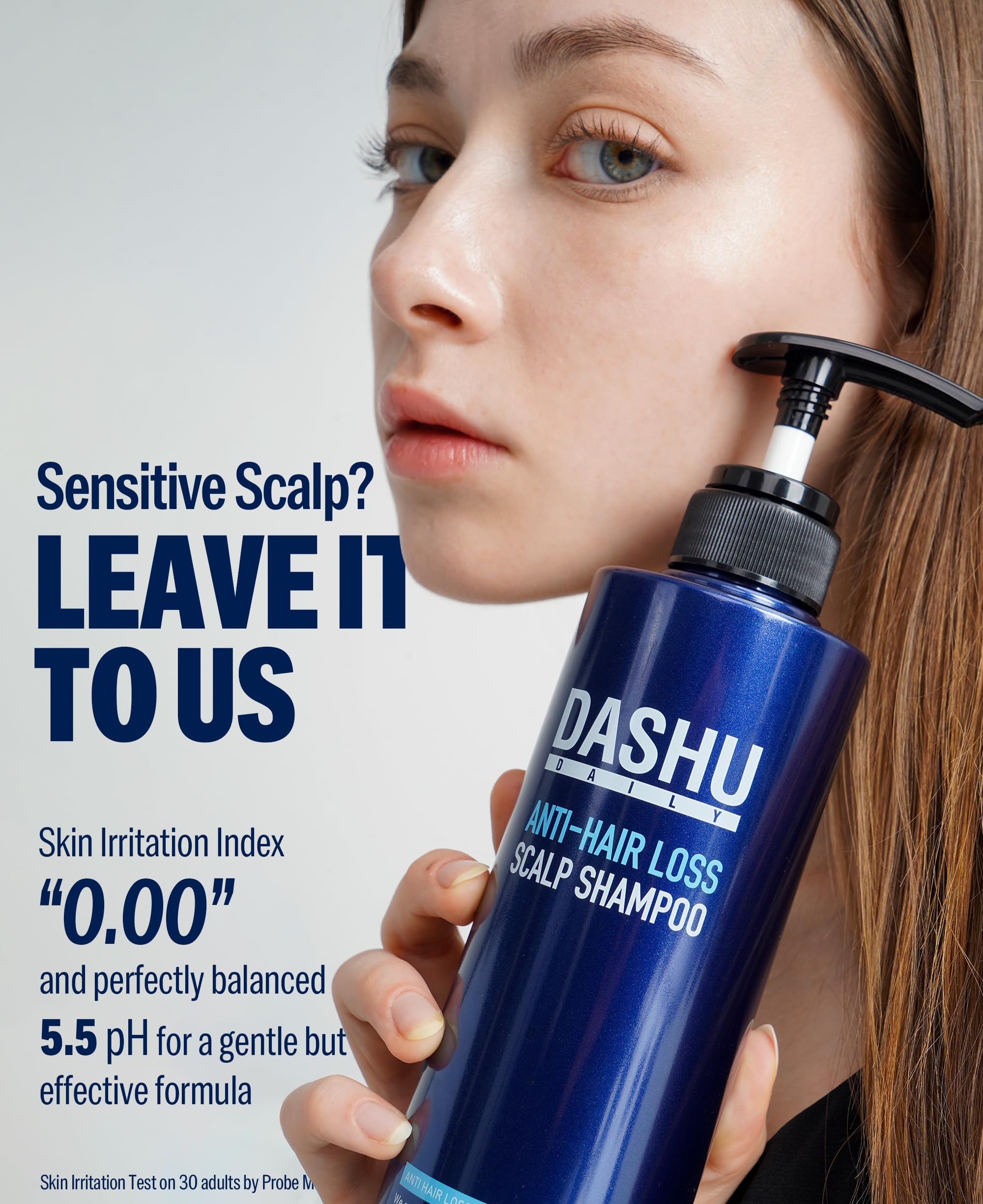 DASHU Green Tea and Ginseng extracts shot emphasizing refreshing scalp cleanse.
