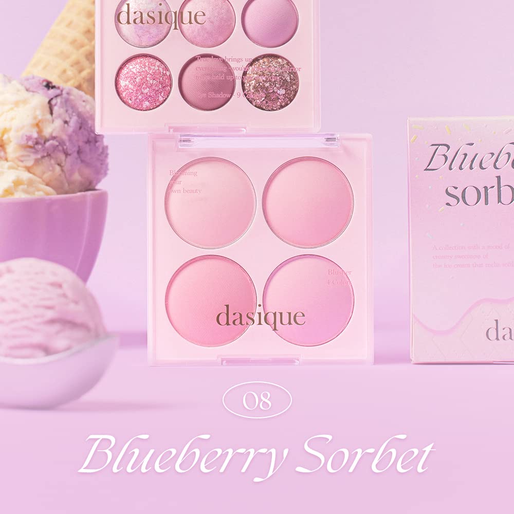 Dasique Blueberry Sorbet palette close-up reveals smooth, powdery texture for seamless application