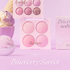 Dasique Blueberry Sorbet palette close-up reveals smooth, powdery texture for seamless application
