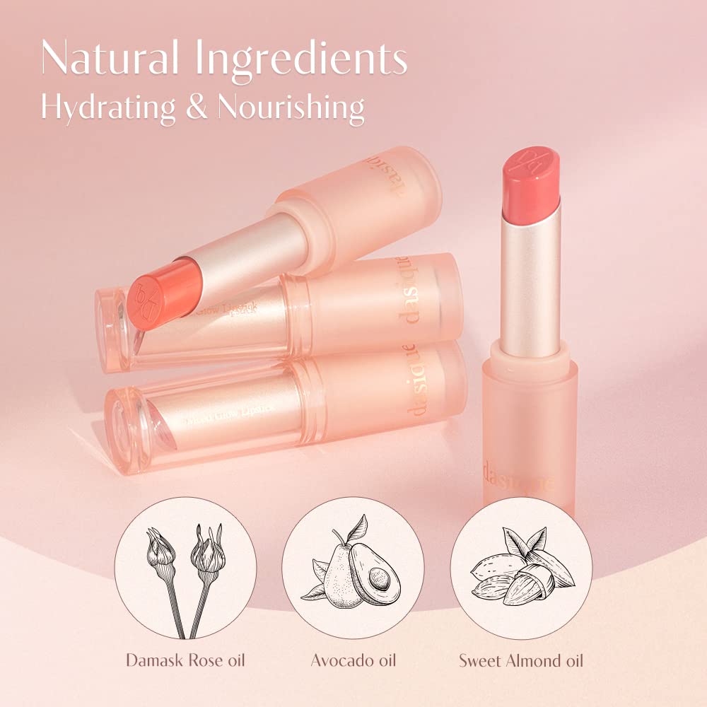 Dasique Mood Glow Lipstick 07 pink berry tone enhances natural lips with dewy finish