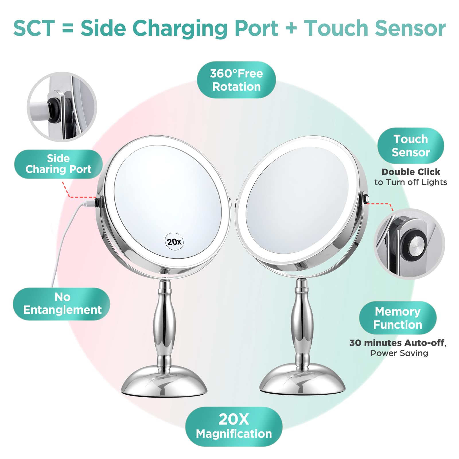 DASLAVA mirror features three color lighting for accurate skin tone viewing.