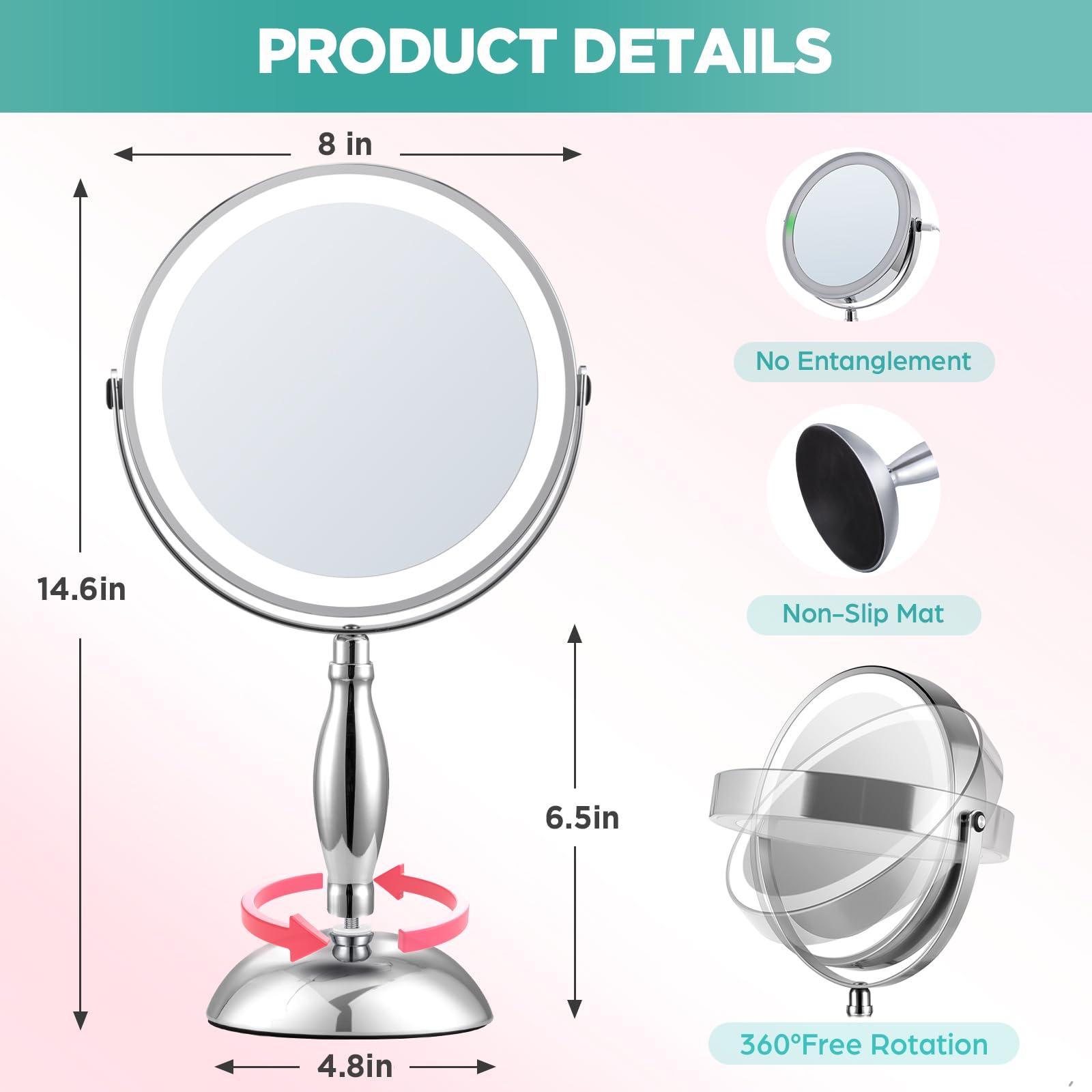 DASLAVA double-sided mirror with 360° rotation for flexible angles.