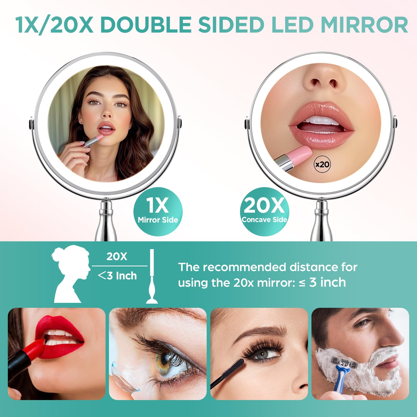 DASLAVA makeup mirror with a side charging port to stay untangled.