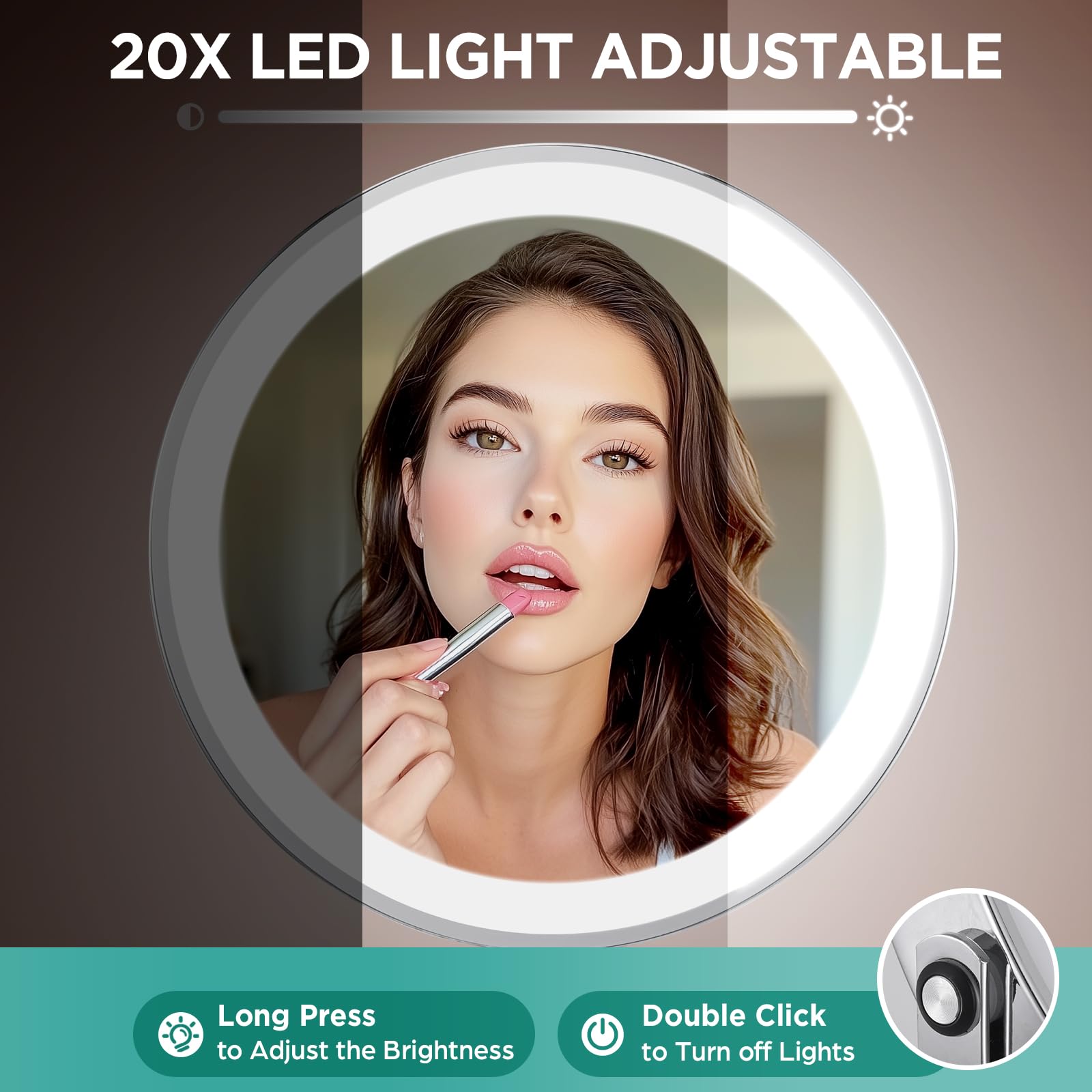 DASLAVA makeup mirror with Type-C charging for convenient power.