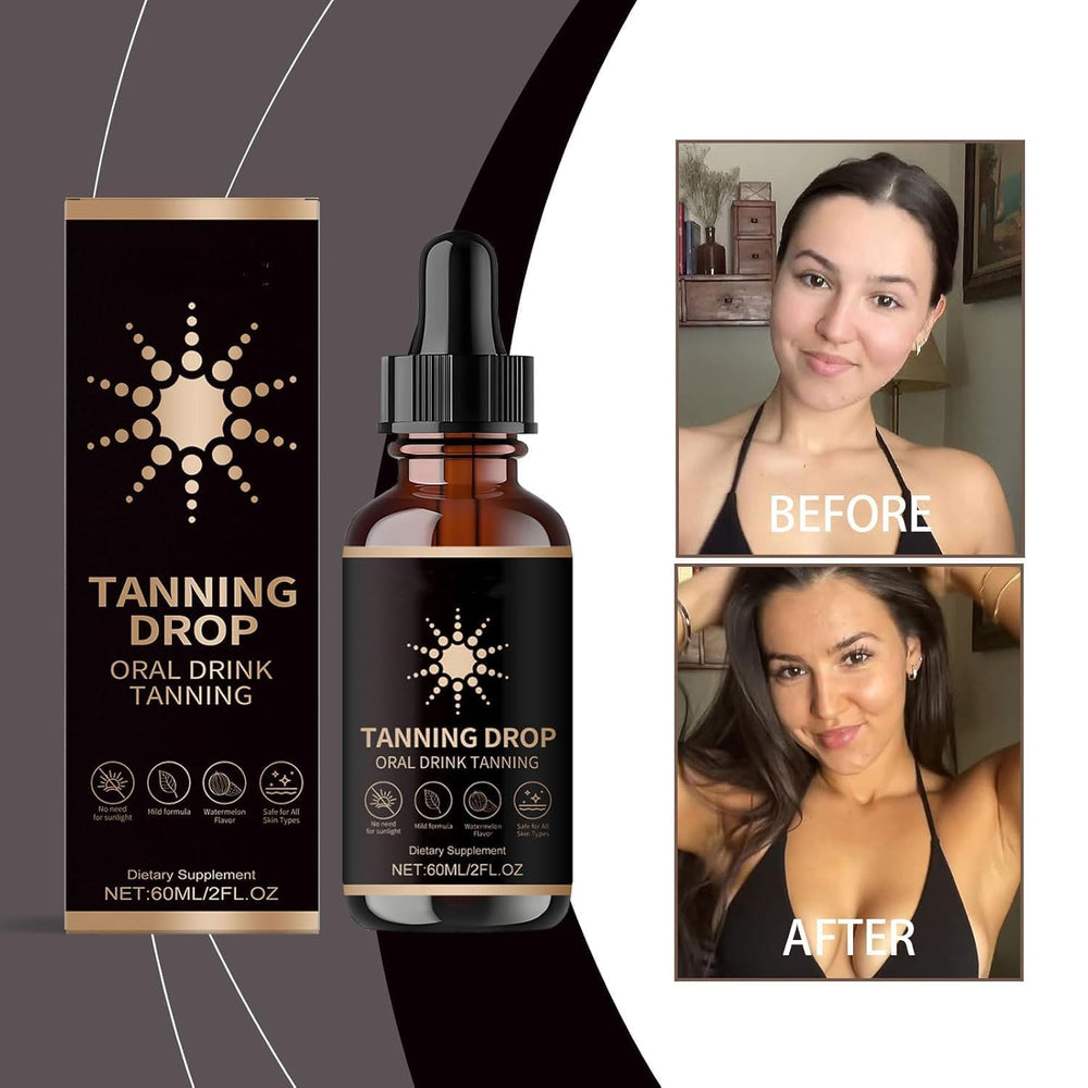 DASIUIP tanning drops mixed into juice showing convenient intake method.