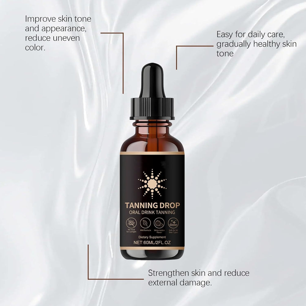 Close-up of DASIUIP tanning drops label for product clarity and transparency.