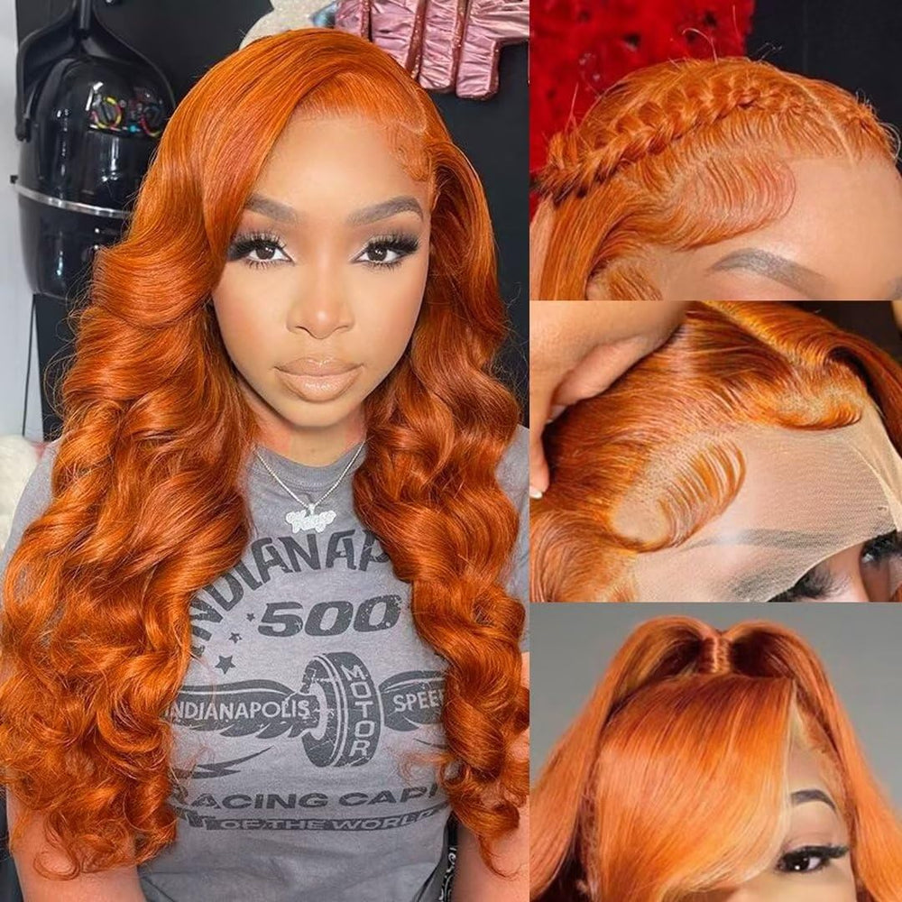 Daules 26-inch ginger lace front wig top view with natural bounce and shine