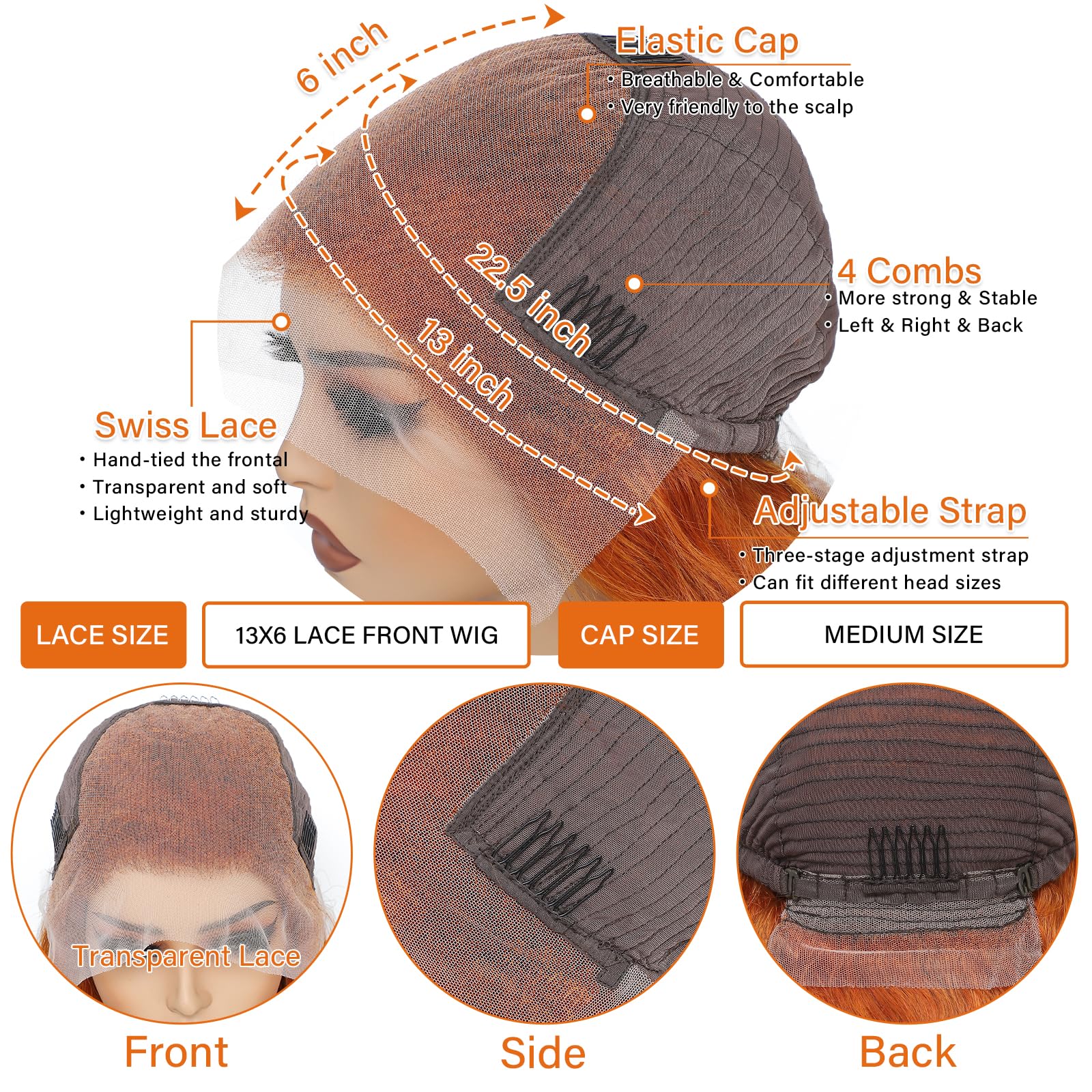 Daules ginger body wave wig close-up highlighting smooth texture and luster