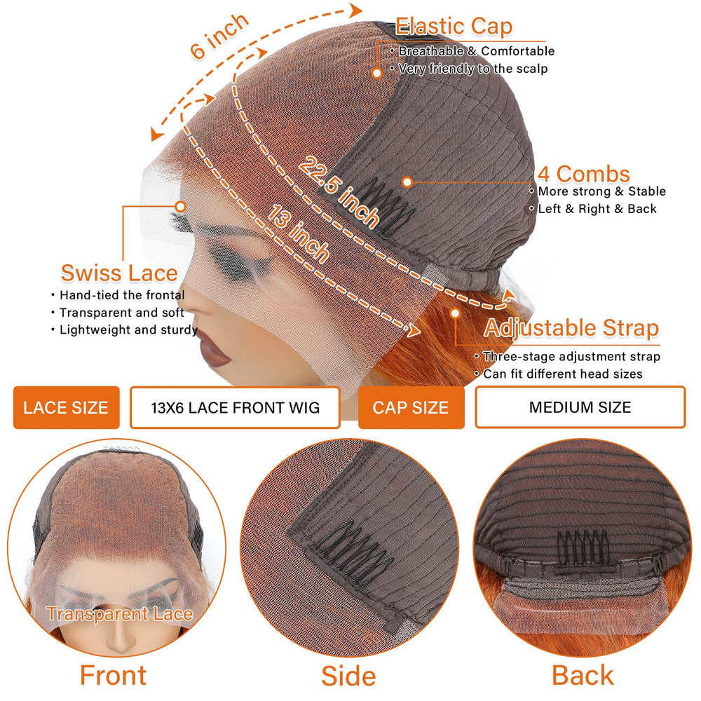 Daules ginger body wave wig close-up highlighting smooth texture and luster