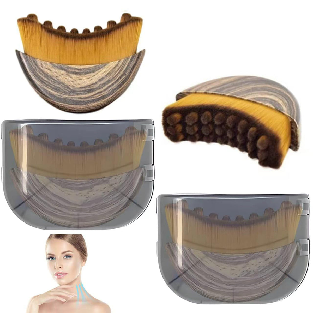 Daureve lymphatic drainage brush front view with gentle bristles and sculpting edge.