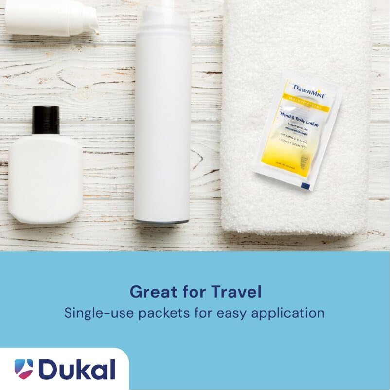 DawnMist Dukal daily-use lotion for hands and body in a compact packet.