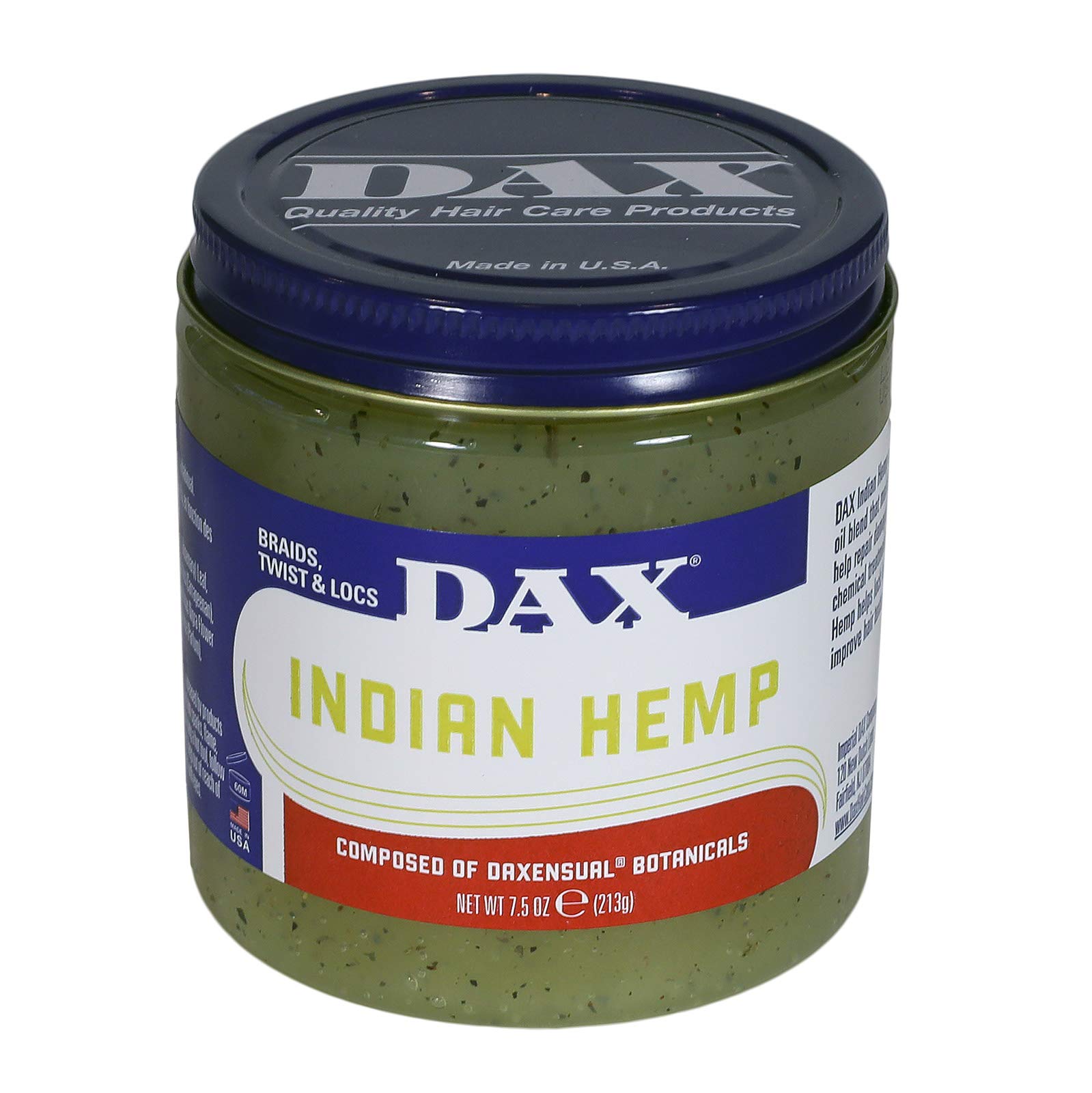 DAX Indian Hemp Unscented Leave-In Conditioner bottle promotes moisture and scalp comfort.