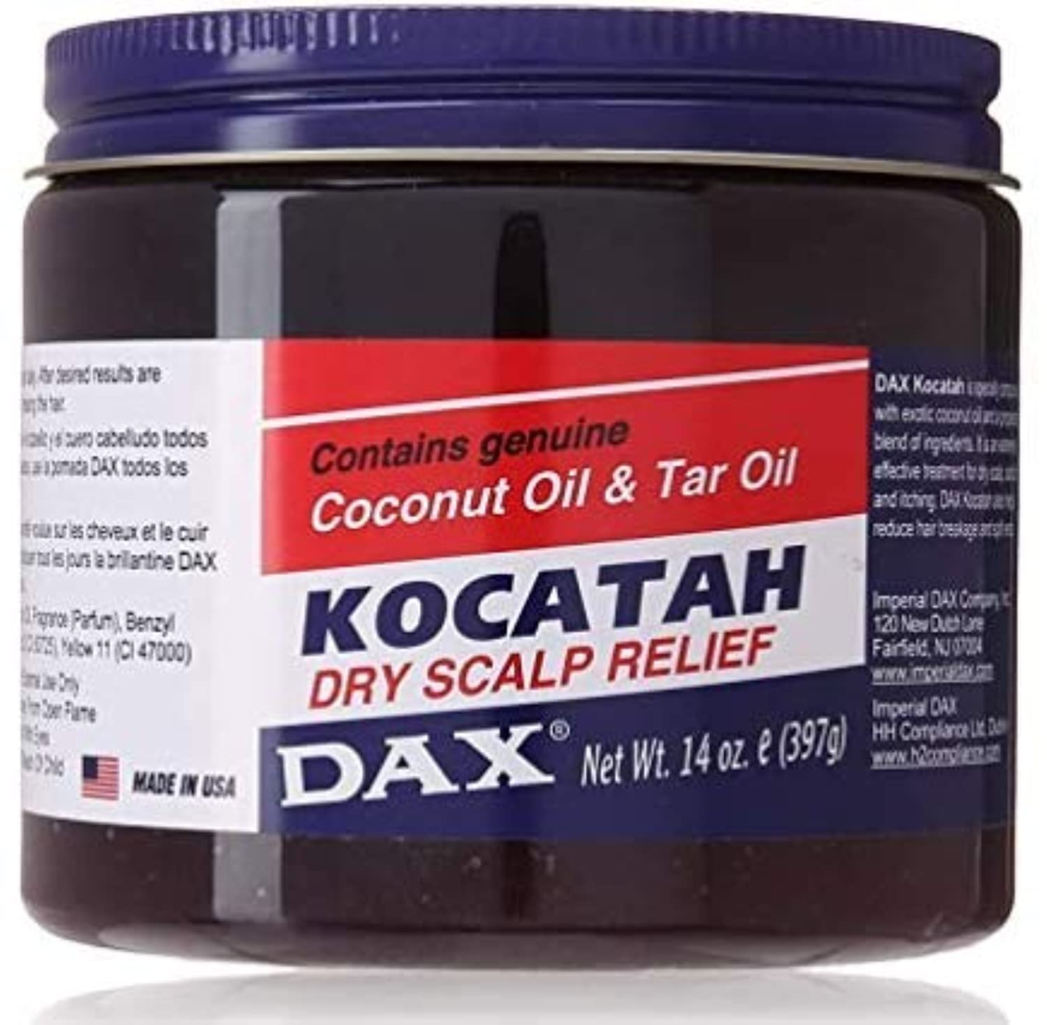DAX Kocatah coconut oil ingredients highlight hydration for hair and scalp.