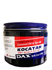 DAX Kocatah jar front view, creamy pomade for soothing dry scalp.