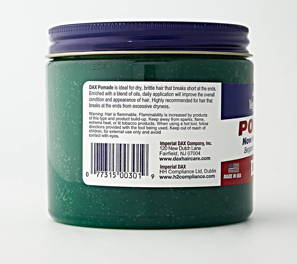 DAX Pomade 14 oz packaging dimensions for shelf-ready display.