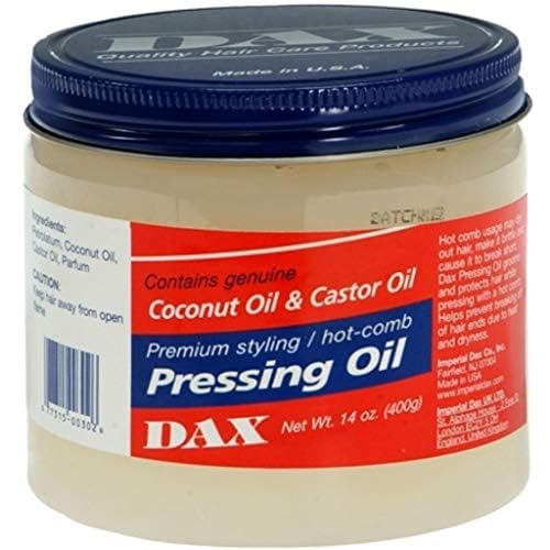 DAX Pressing Oil for Hair pour demonstrates easy application for conditioning during styling.