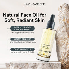 Day + West Quiet Force Face Oil dropper ready for daily hydration.