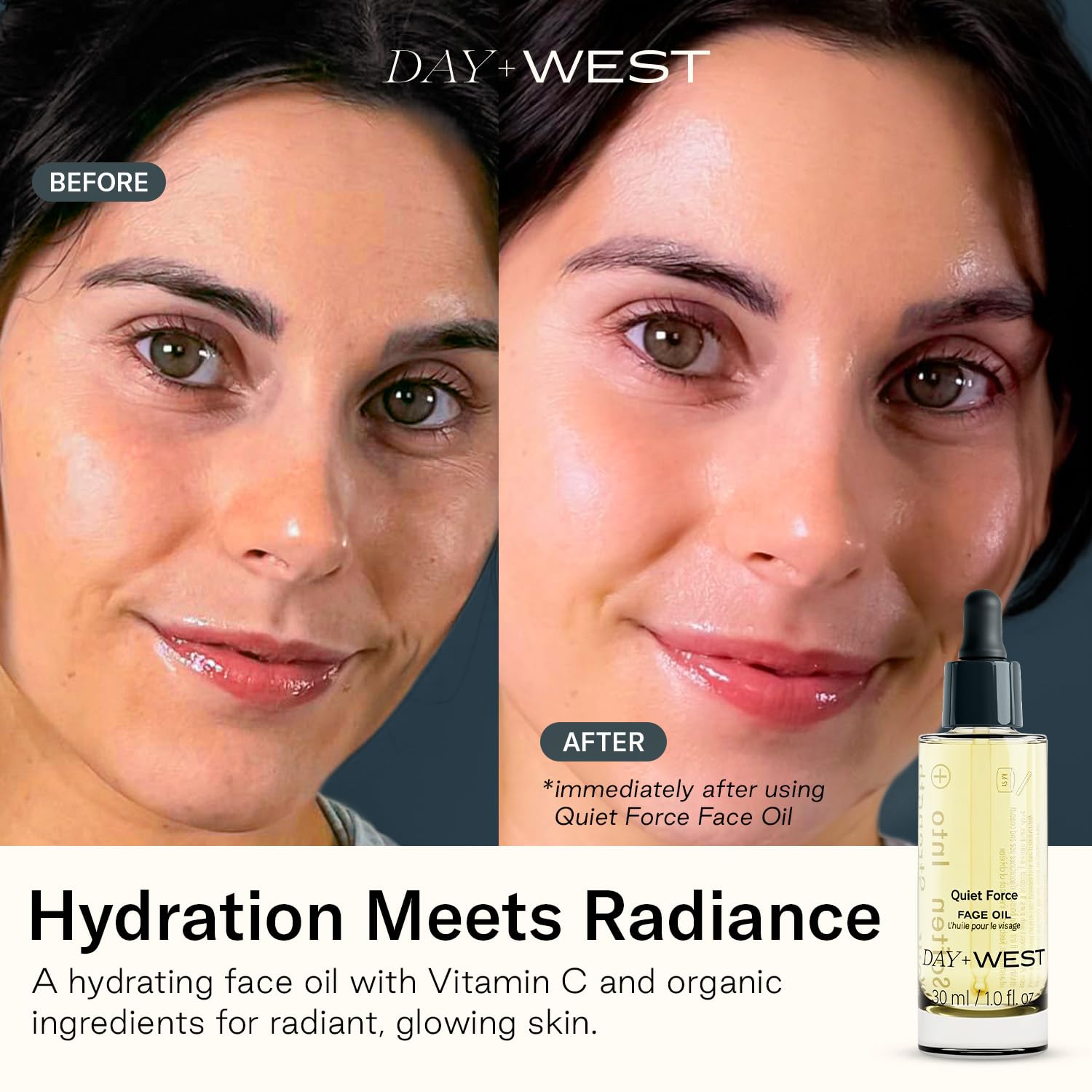 Day + West Quiet Force Face Oil squalane ingredient for nourishing hydration.