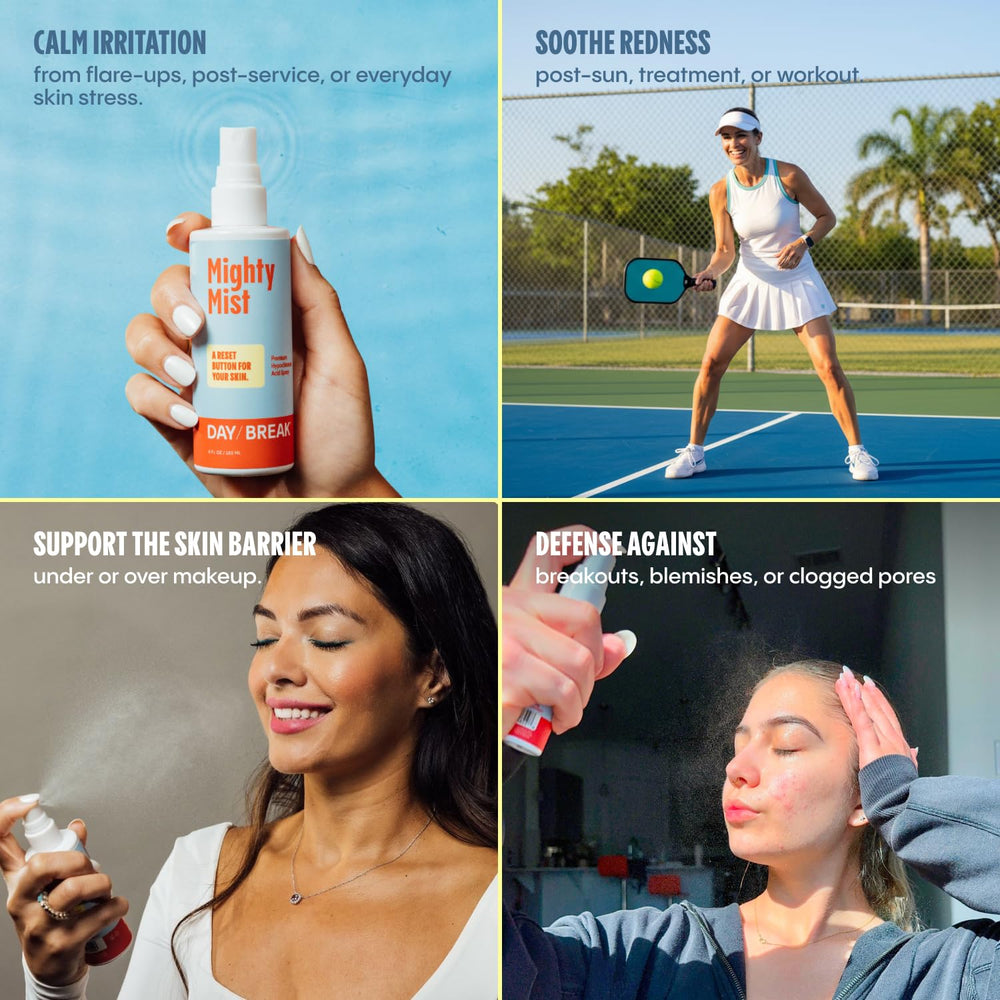 Daybreak Mighty Mist applied to the face for refreshing relief