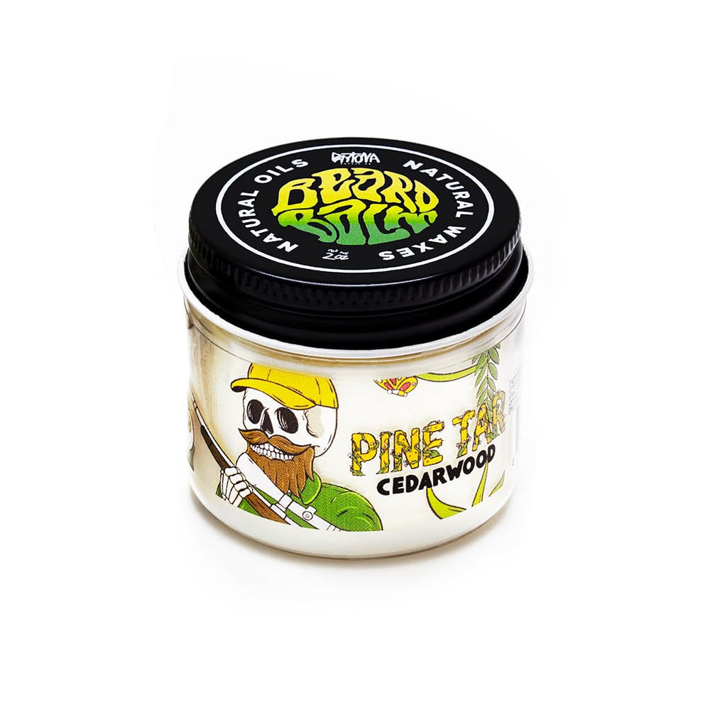 Daytona Supply Co beard balm jar label with natural beeswax for smooth application