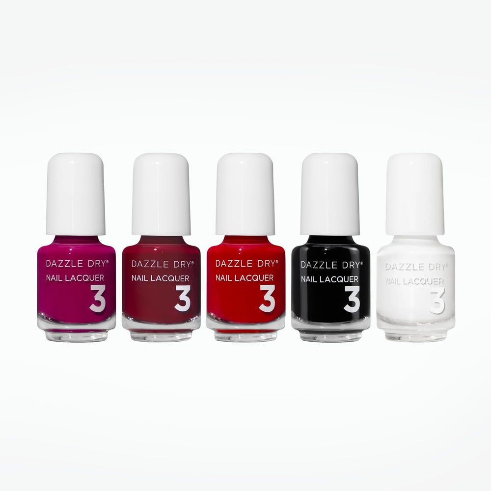 Dazzle Dry Mini Flight displays five mini lacquers for at-home salon-quality nails.