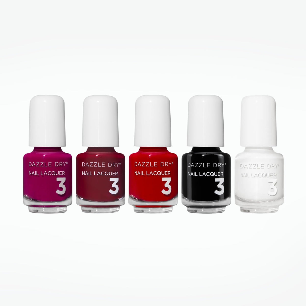 Dazzle Dry Mini Flight displays five mini lacquers for at-home salon-quality nails.