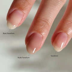 Nails before color show minimized ridges with Bare Transform Ridge Filler.