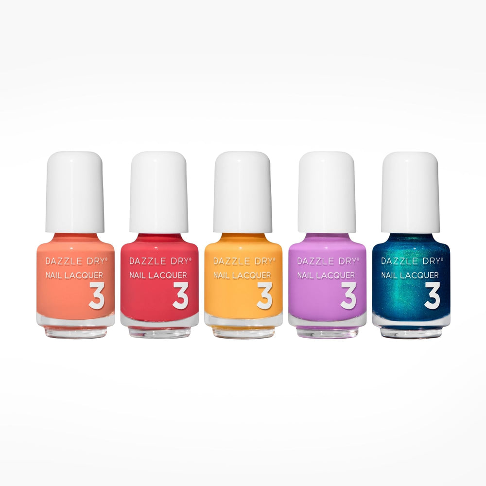 Dazzle Dry Ticket to Paradise mini flight set featuring five shades for fast, chip-free, long-lasting manicures