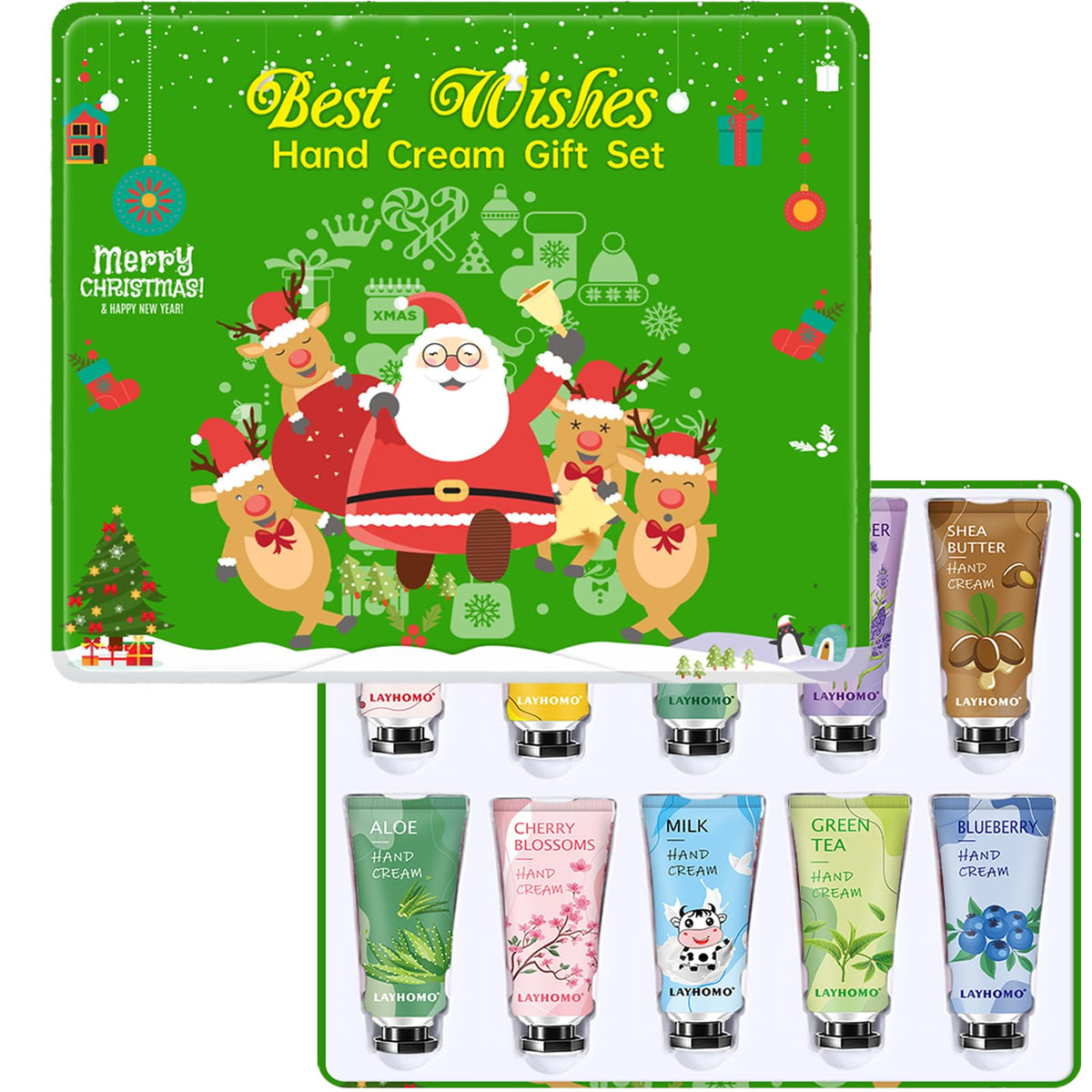 DBEAUTYM 10-pack hand cream set with assorted tubes, ideal for gifting and daily moisture.