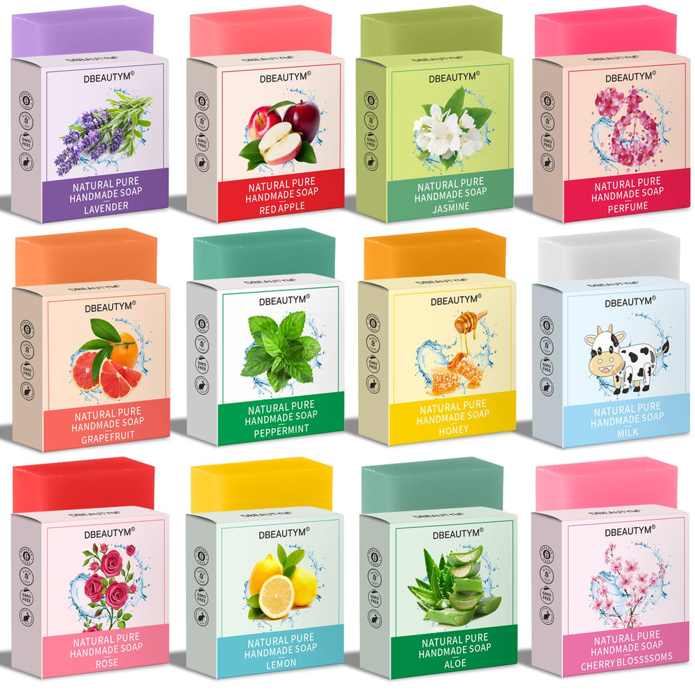 DBEAUTYM 12-pack soaps with assorted fragrances for versatile daily cleansing.
